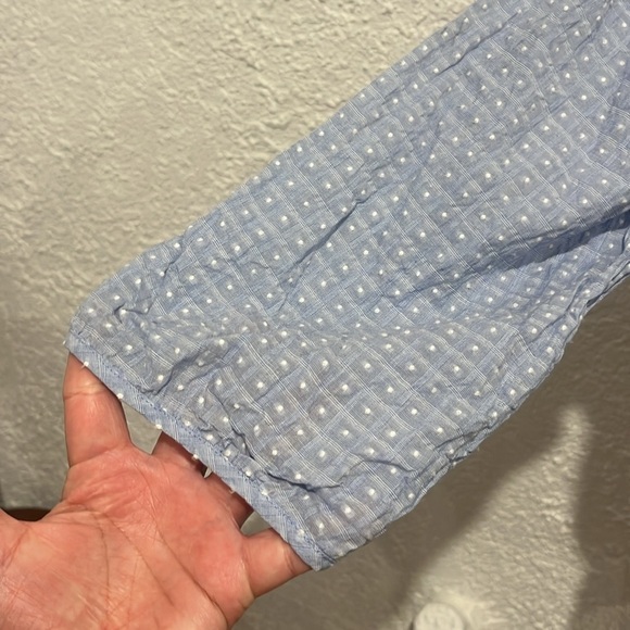 J.Crew Light Blue & White Poet Sleeve Clip Dot Textured Top Blouse 3/4 Sleeve M - Picture 3 of 7